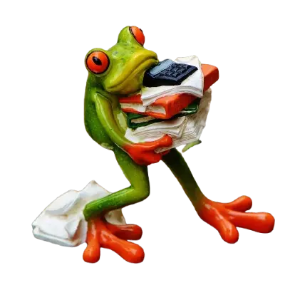 image of a frog holding papers and office stuff - employee scenario