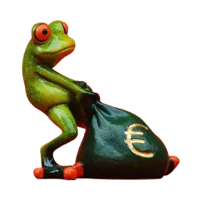image of a frog holding a bag of money - rich daddy scenario
